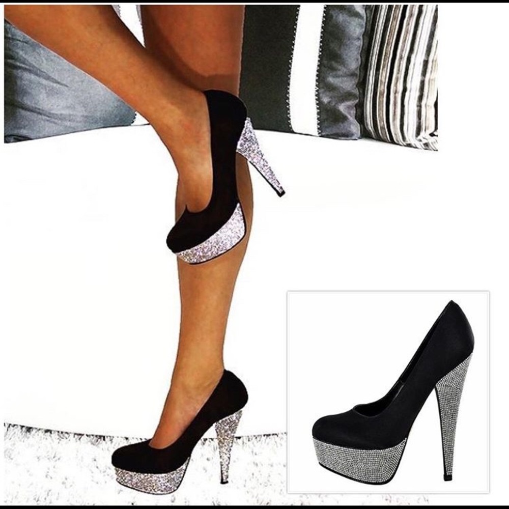 HEDLA Black Satin Crystal Rhinestone Handmade Heel - Picture 5 of 6